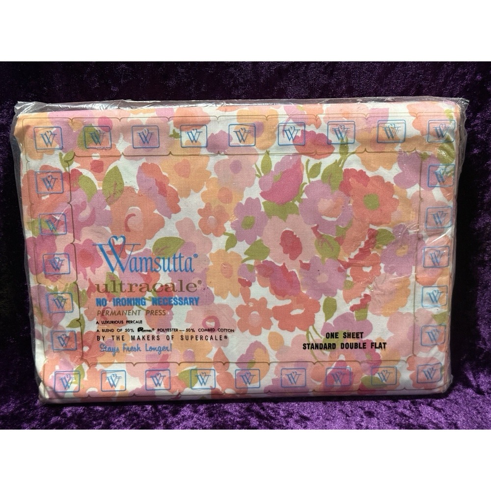 Wamsutta Petite Jardin Sheet‎ Pink Double Full Floral Vtg Mod Flower Power RARE